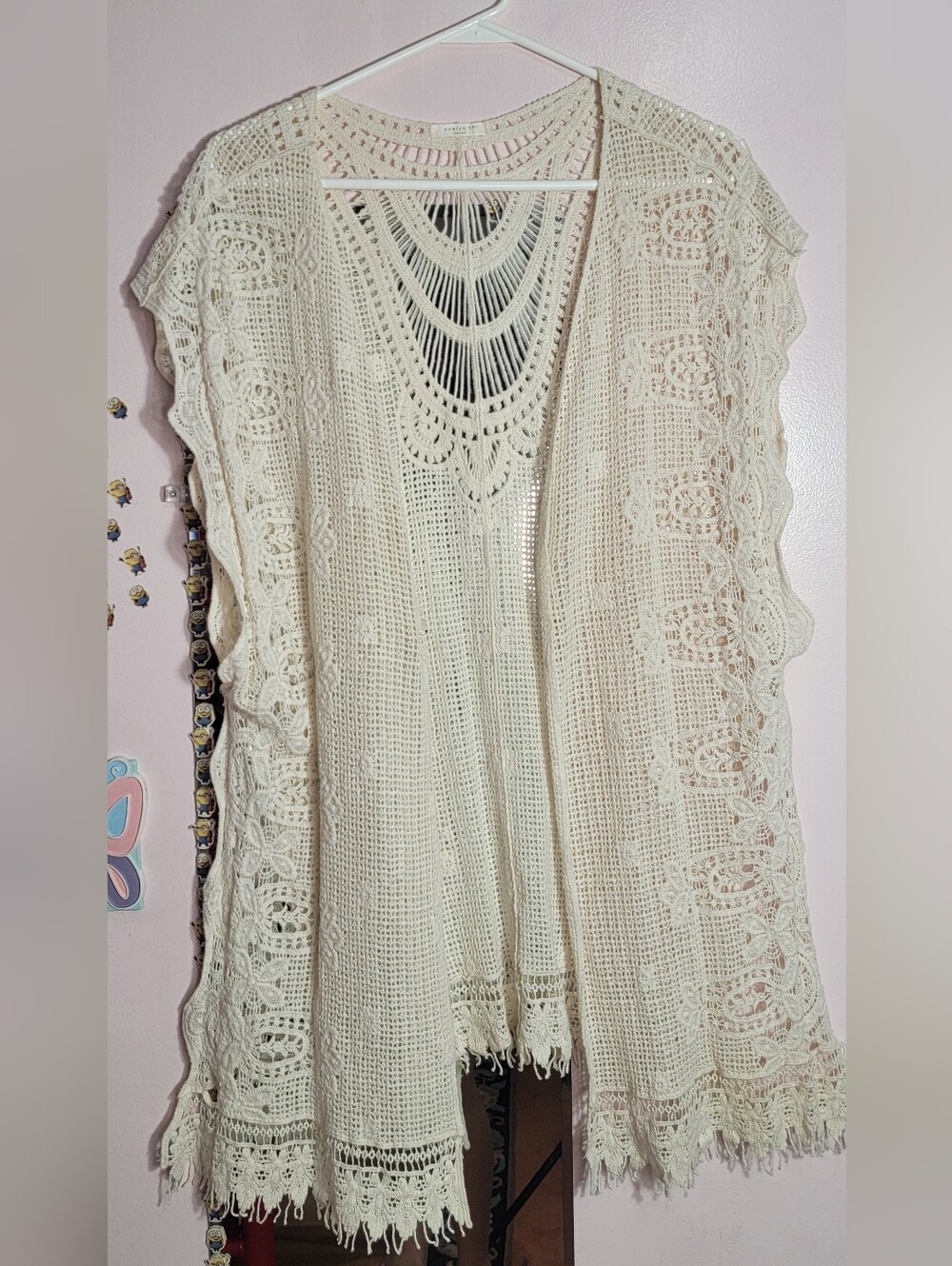 Evelyn K New York Crochet Open-Front Tunic Vest in Ivory No Size